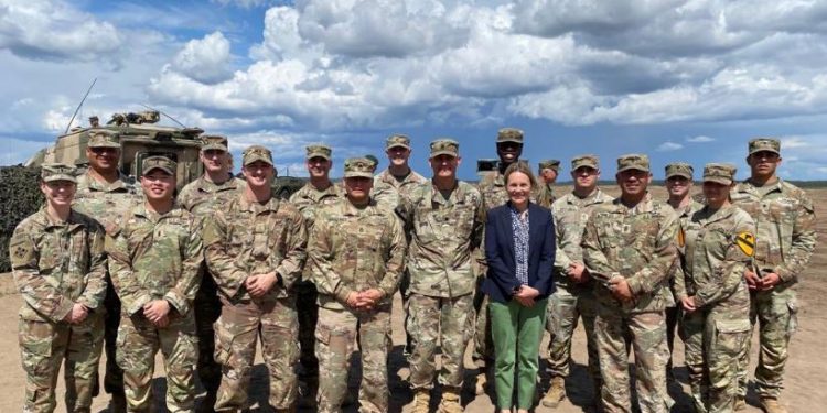 US Ambassador to NATO Julianne Smith with US Troops in Lithuania