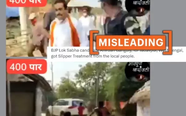 Social media posts claim that the viral video shows BJP candidate Anirban Ganguly being attacked during the 2024 Lok Sabha polls. (Source: X/Modified by Logically Facts)