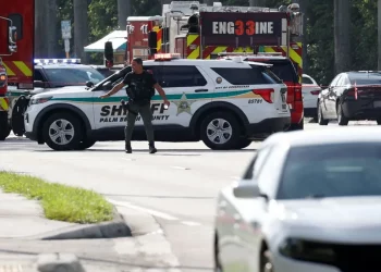 Emergency services cordoned off the area outside the Trump International Golf Club in West Palm Beach, Sunday