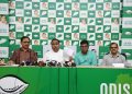 BJD MP Sasmit Patra, along with party spokespersons Lelin Mohanty, Priyabrata Majhi and Tumbanath Panda