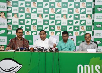 BJD MP Sasmit Patra, along with party spokespersons Lelin Mohanty, Priyabrata Majhi and Tumbanath Panda