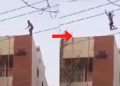 Viral video man jumps from third floor to escape police