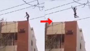 Viral video man jumps from third floor to escape police